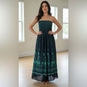Lapis Strapless Dress in Deep Green and Black